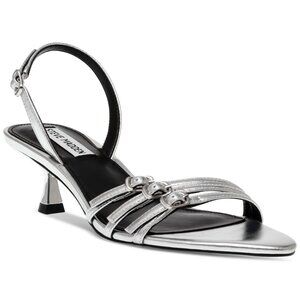 99$ Steve Madden Rapture Strappy Kitten Heel Slingback Sandals Size 7 US Silver
